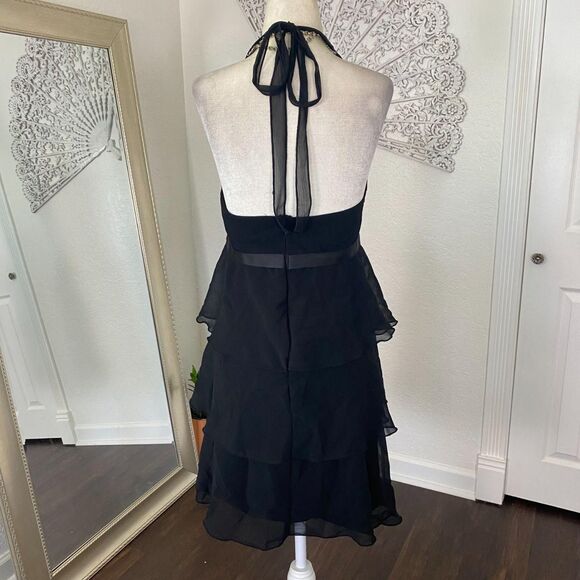 Heart Soul Early 2000's Black Ruffled Frilly Mesh Halter Neck Mini Dress S - Picture 5 of 7